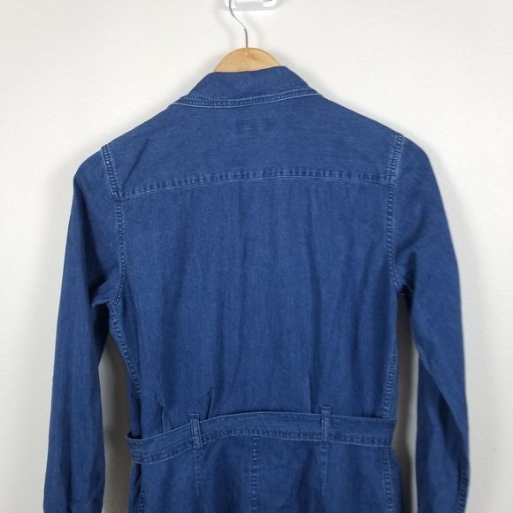 A.P.C. Indigo Chambray Denim Minimalist Cotton Knee Length Belted Shirt Dress M - Picture 11 of 13